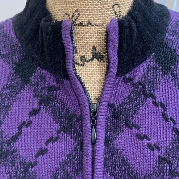 Coldwater Creek Purple‎ and Black Plaid Knit Full Zip Cardigan Sweater Size XL - Picture 2 of 7